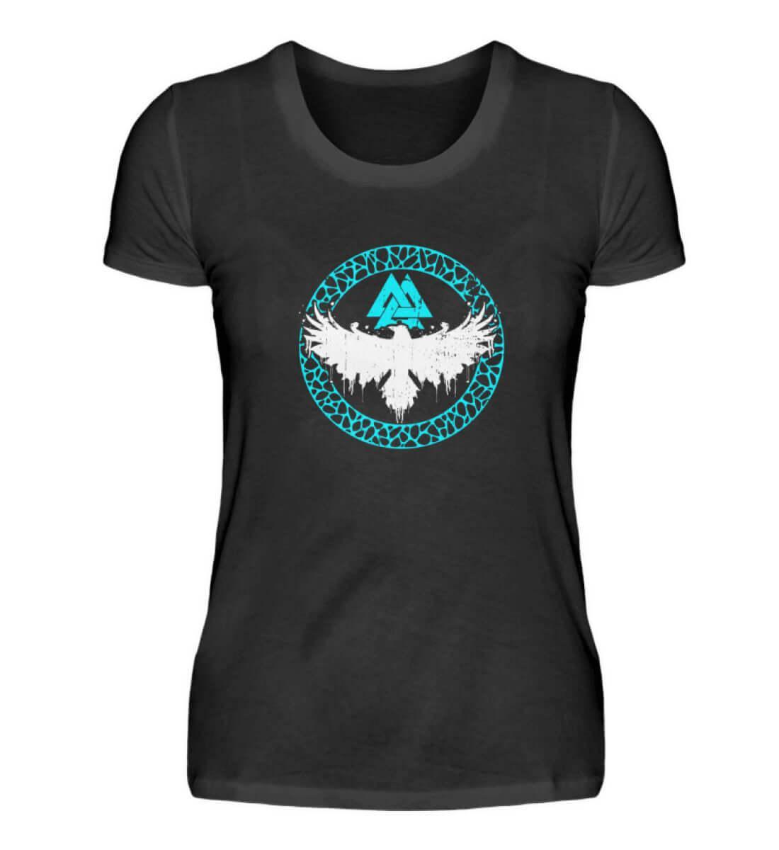 "Raben-Valkyrie" Valknut Damen Premium T-Shirt – Nordische Legende in Faszinierendem Türkis - Nordic Viking Wear