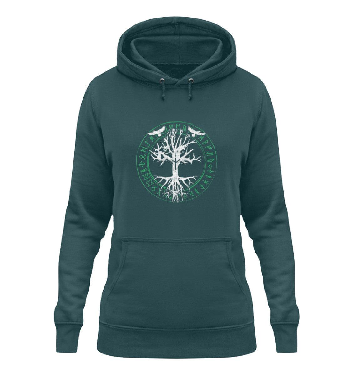 Schildmaiden Hoodie Odins Raben Weltenbaum mit Runenkreis - Nordic Viking Wear
