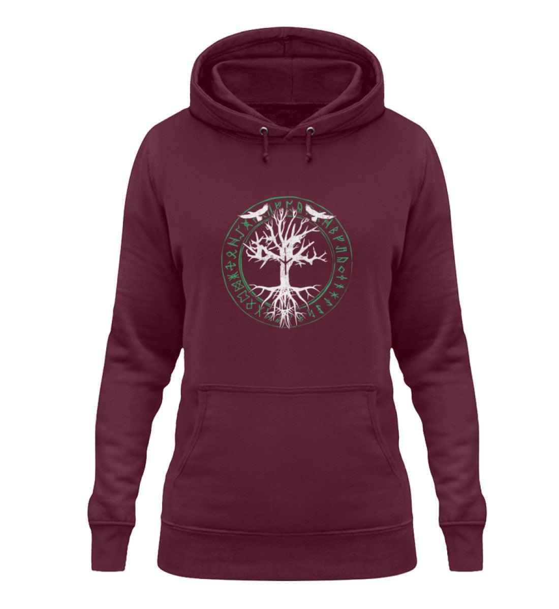 Schildmaiden Hoodie Odins Raben Weltenbaum mit Runenkreis - Nordic Viking Wear