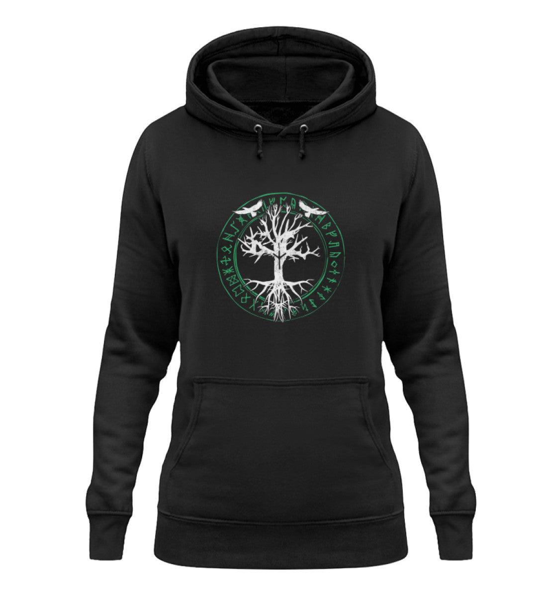 Schildmaiden Hoodie Odins Raben Weltenbaum mit Runenkreis - Nordic Viking Wear