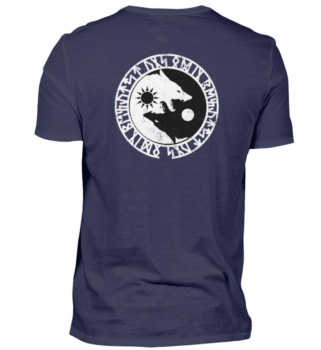 Wikinger Premiumshirt - Geri und Freki, Odins Wölfe mit Runenkreis - Nordic Viking Wear