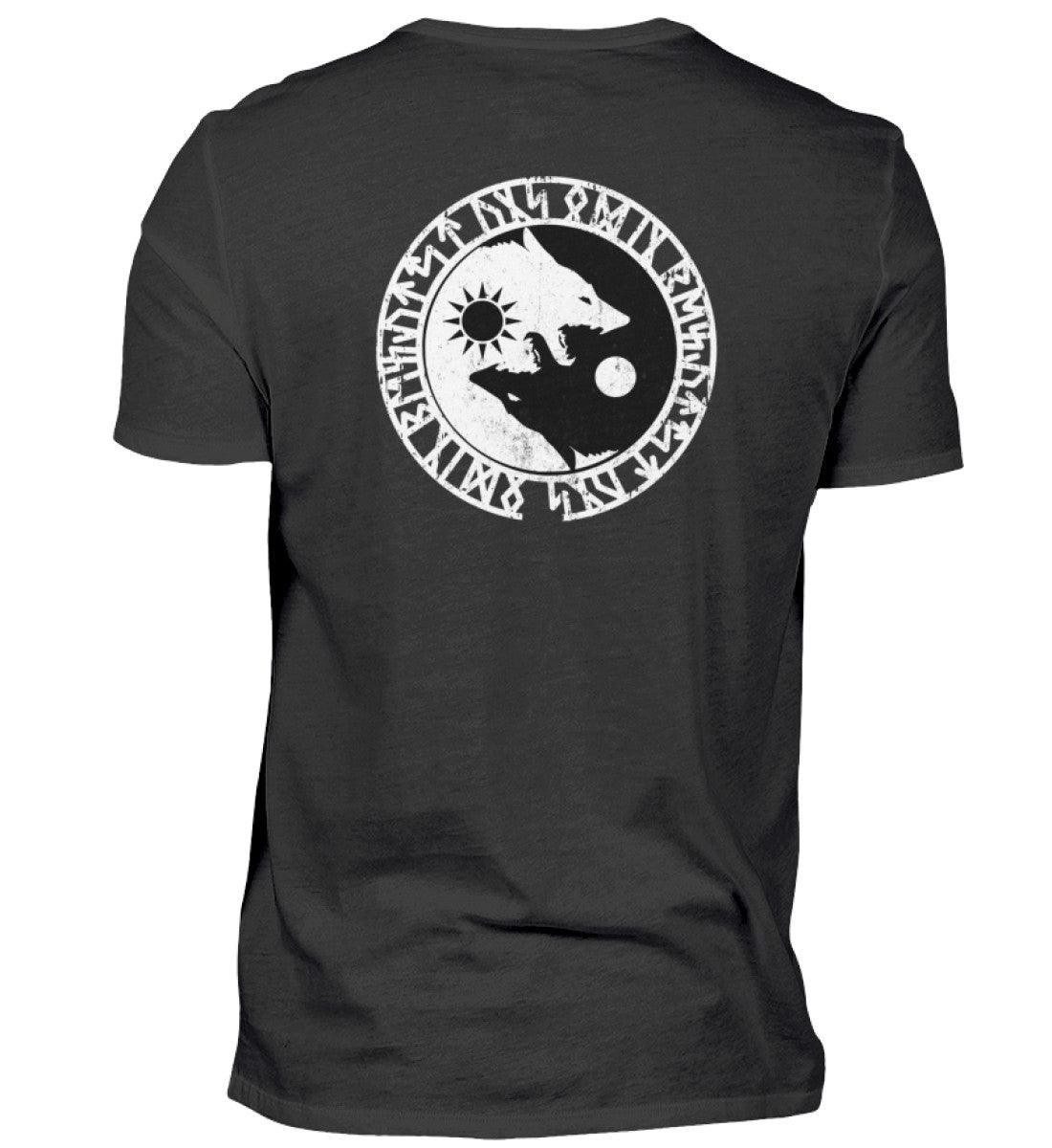 Wikinger Premiumshirt - Geri und Freki, Odins Wölfe mit Runenkreis - Nordic Viking Wear