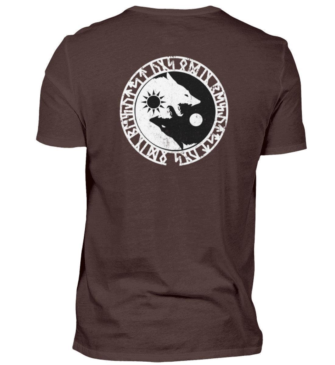 Wikinger Premiumshirt - Geri und Freki, Odins Wölfe mit Runenkreis - Nordic Viking Wear