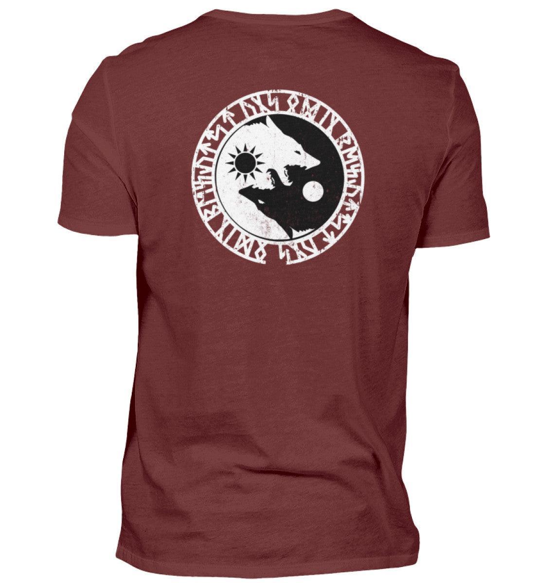 Wikinger Premiumshirt - Geri und Freki, Odins Wölfe mit Runenkreis - Nordic Viking Wear