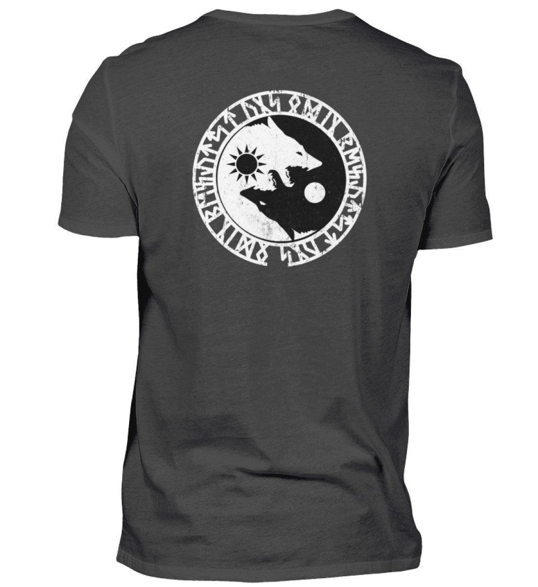 Wikinger Premiumshirt - Geri und Freki, Odins Wölfe mit Runenkreis - Nordic Viking Wear