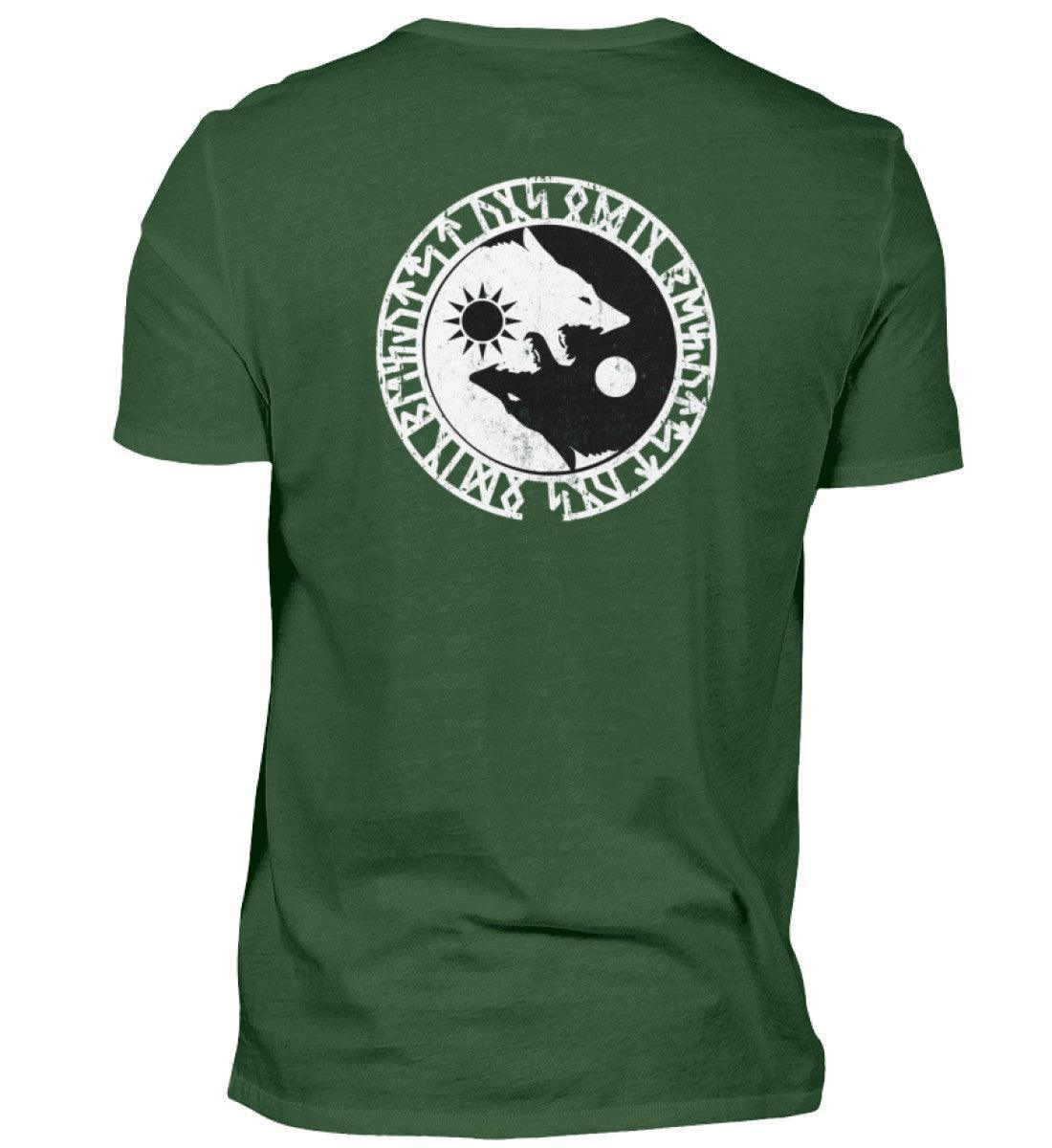 Wikinger Premiumshirt - Geri und Freki, Odins Wölfe mit Runenkreis - Nordic Viking Wear