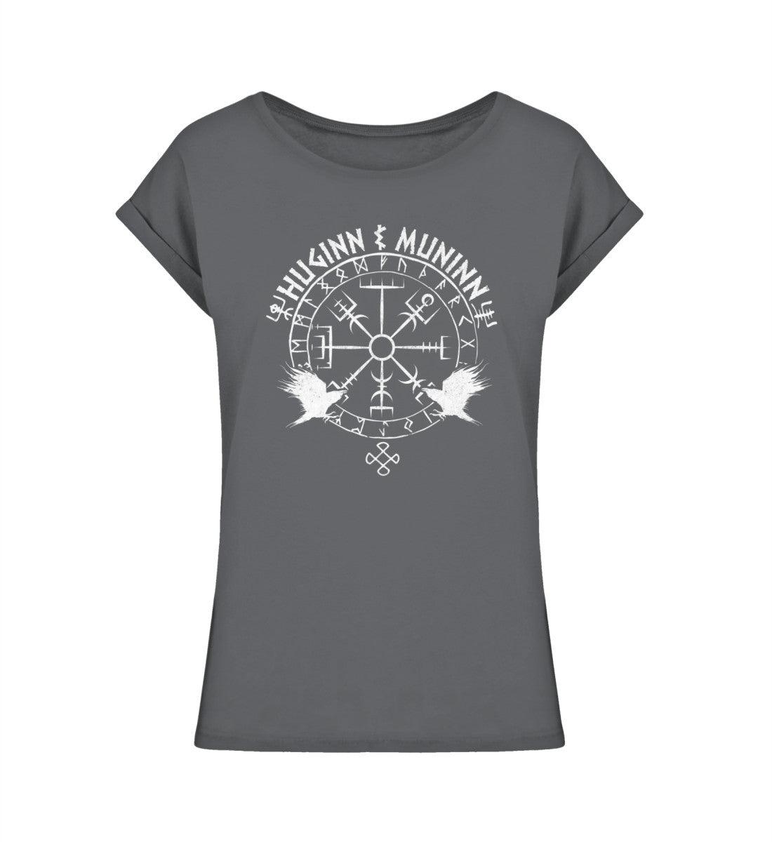 Schildmaiden Extendet Shirt – „Huginn & Muninn“-Design mit Vegvisir - Nordic Viking Wear