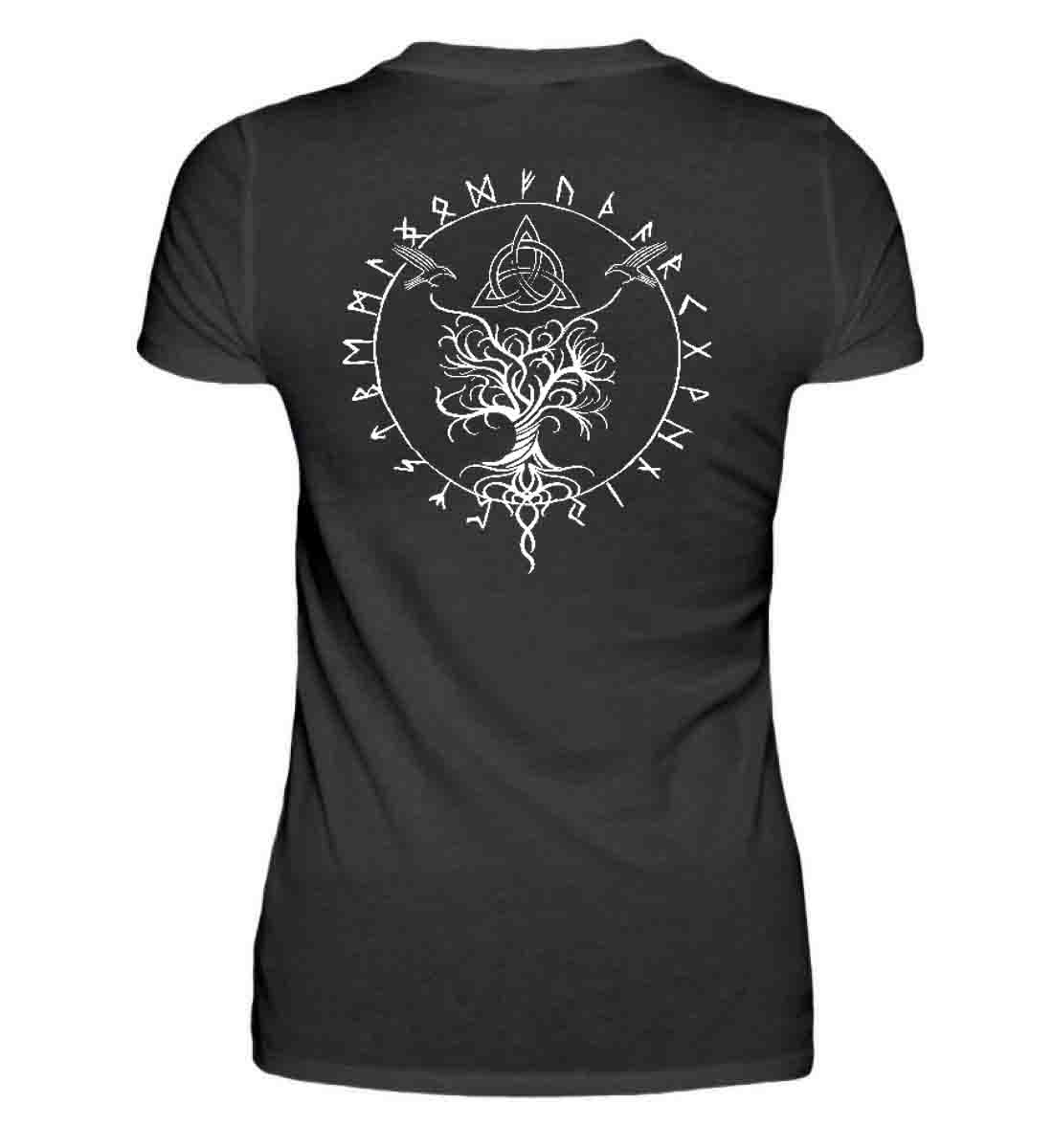 Schildmaiden Premiumshirt Backprint Huginn-&-Munnin-Triquetra-Design