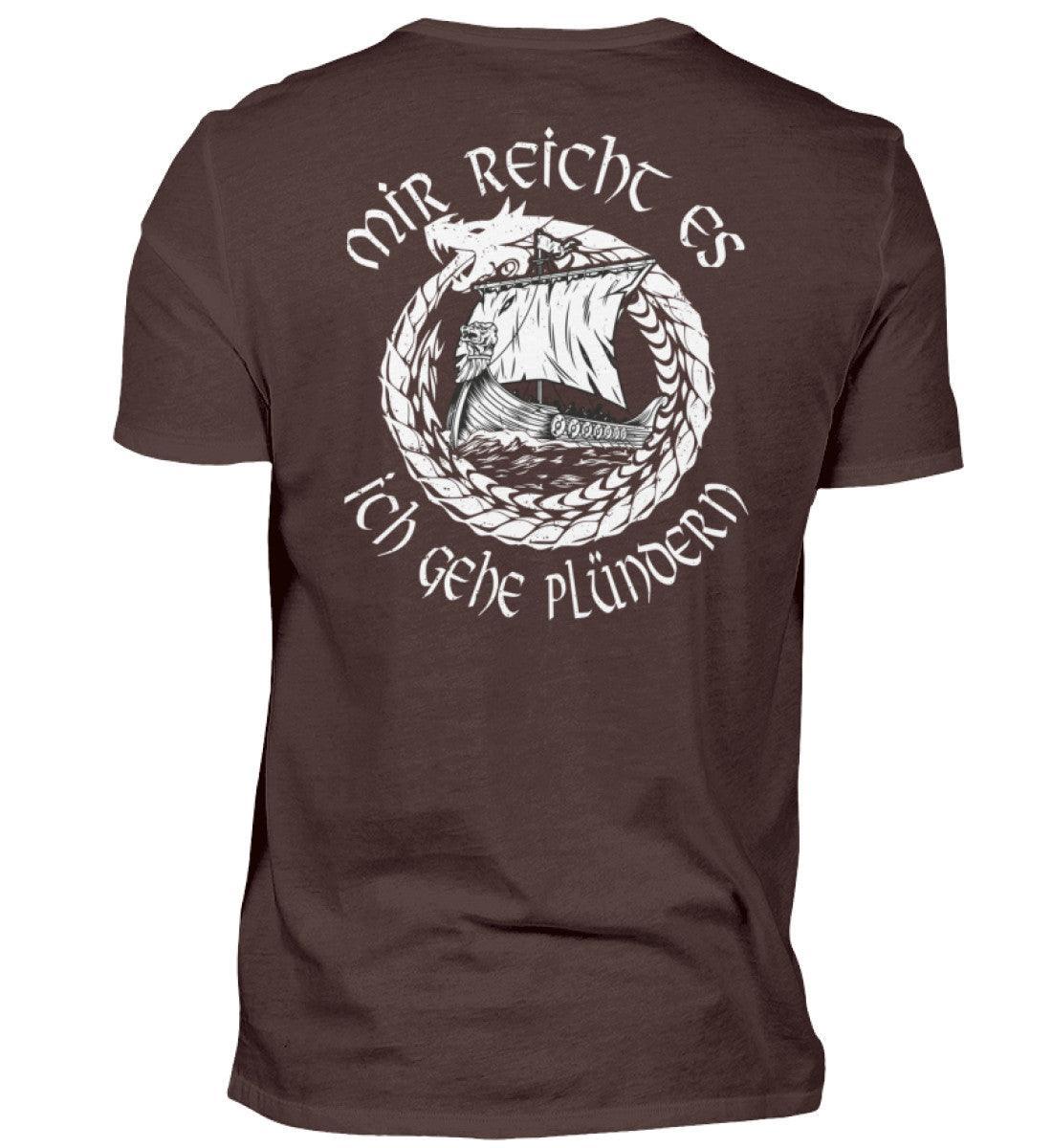 Wikinger-Plünderer Premiumshirt Back und Frontprint – "Mir reicht's, ich gehe plündern" – Drachenschiff-Design - Nordic Viking Wear