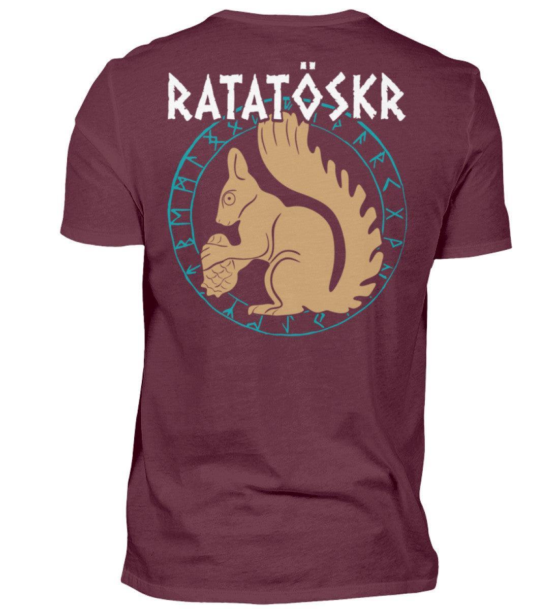 Wikinger T-Shirt "RATATÖSKR" – Eichhörnchen-Design mit Runenkreis Backprint - Nordic Viking Wear