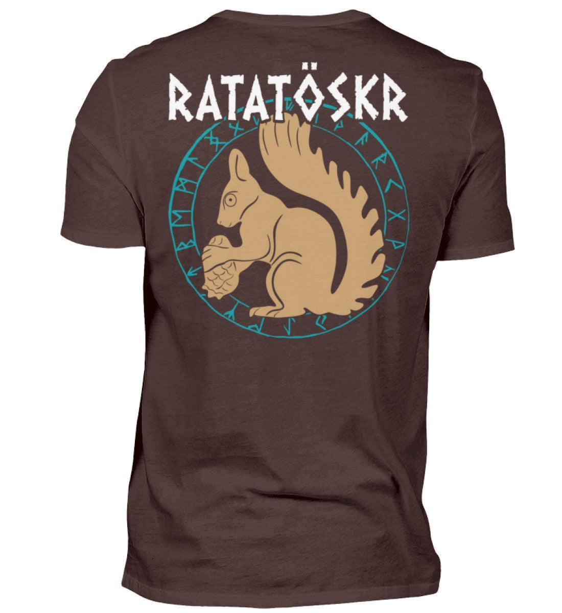 Wikinger T-Shirt "RATATÖSKR" – Eichhörnchen-Design mit Runenkreis Backprint - Nordic Viking Wear
