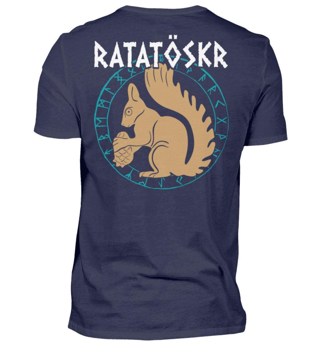Wikinger T-Shirt "RATATÖSKR" – Eichhörnchen-Design mit Runenkreis Backprint - Nordic Viking Wear