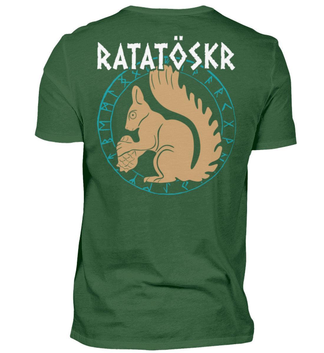 Wikinger T-Shirt "RATATÖSKR" – Eichhörnchen-Design mit Runenkreis Backprint - Nordic Viking Wear