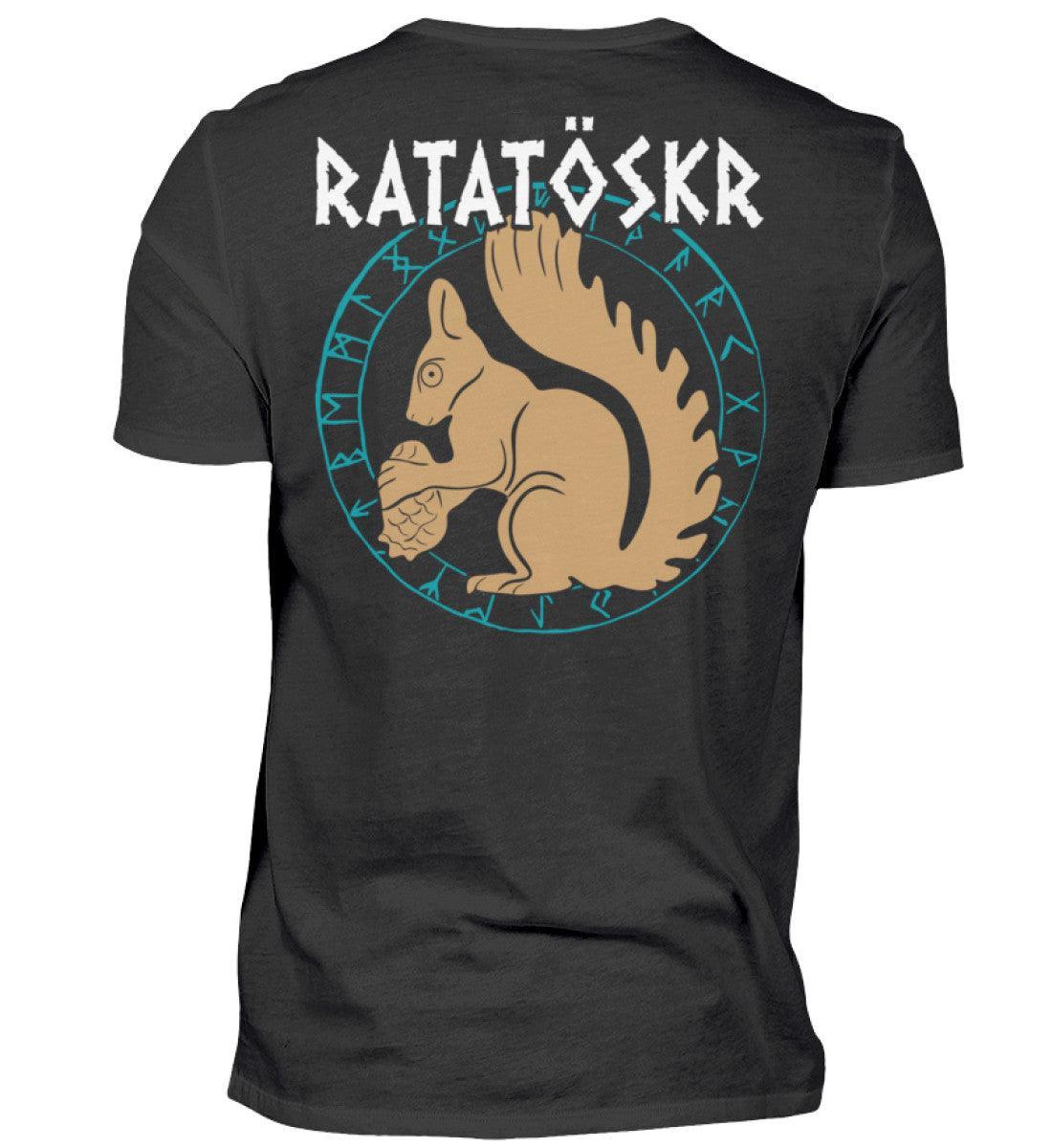 Wikinger T-Shirt "RATATÖSKR" – Eichhörnchen-Design mit Runenkreis Backprint - Nordic Viking Wear
