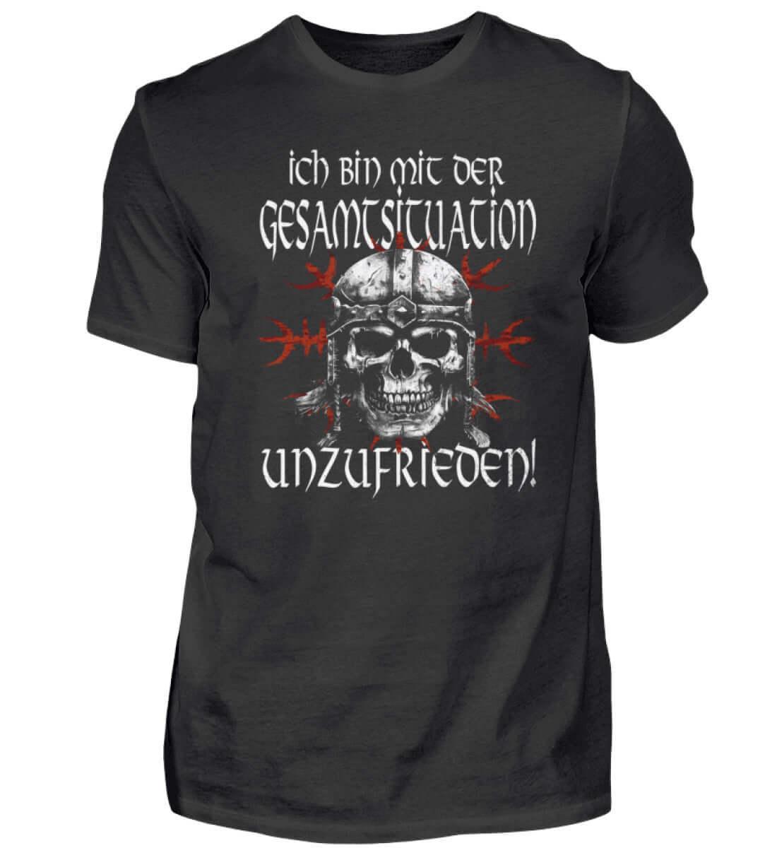 Lustiges Wikinger Premiumshirt 'Unzufrieden' – Ein Helm, ein Schädel, eine Einstellung - Nordic Viking Wear
