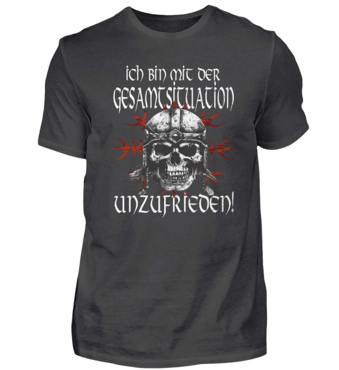 Lustiges Wikinger Premiumshirt 'Unzufrieden' – Ein Helm, ein Schädel, eine Einstellung - Nordic Viking Wear
