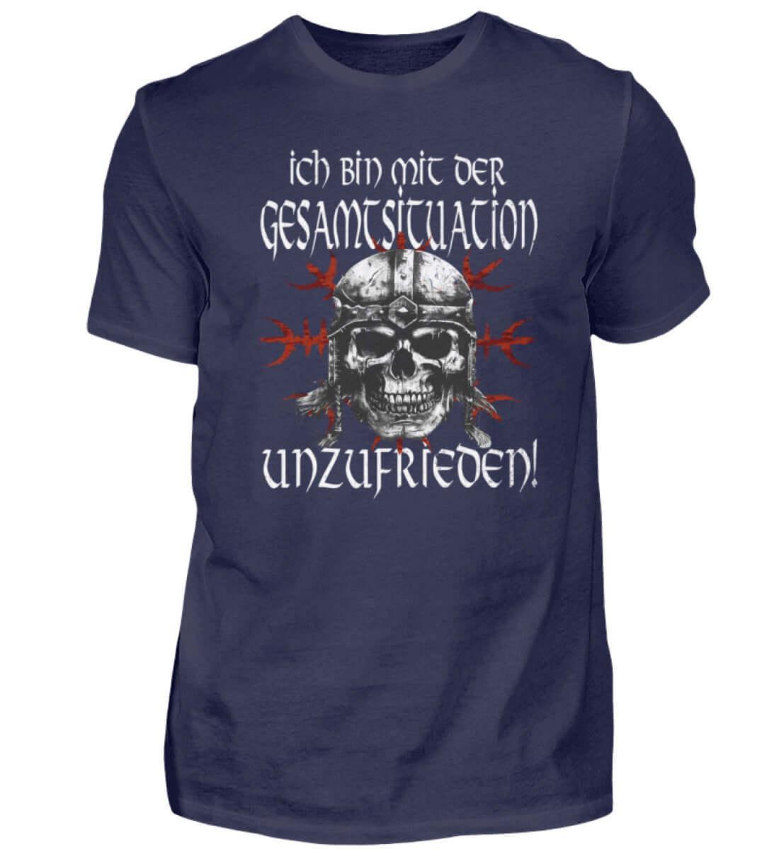 Lustiges Wikinger Premiumshirt 'Unzufrieden' – Ein Helm, ein Schädel, eine Einstellung - Nordic Viking Wear