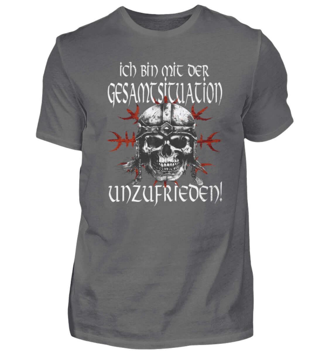 Lustiges Wikinger Premiumshirt 'Unzufrieden' – Ein Helm, ein Schädel, eine Einstellung - Nordic Viking Wear