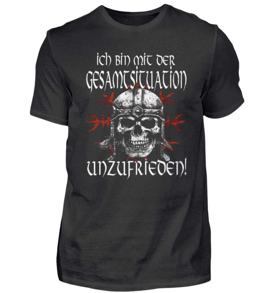 Lustiges Wikinger T-Shirt 'Unzufrieden' – Ein Helm, ein Schädel, eine Einstellung - Nordic Viking Wear