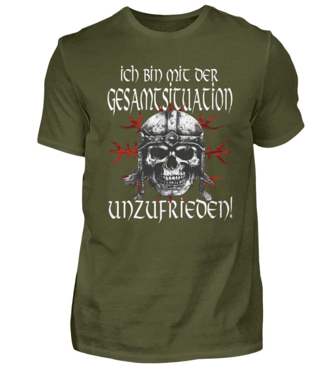 Lustiges Wikinger T-Shirt 'Unzufrieden' – Ein Helm, ein Schädel, eine Einstellung - Nordic Viking Wear
