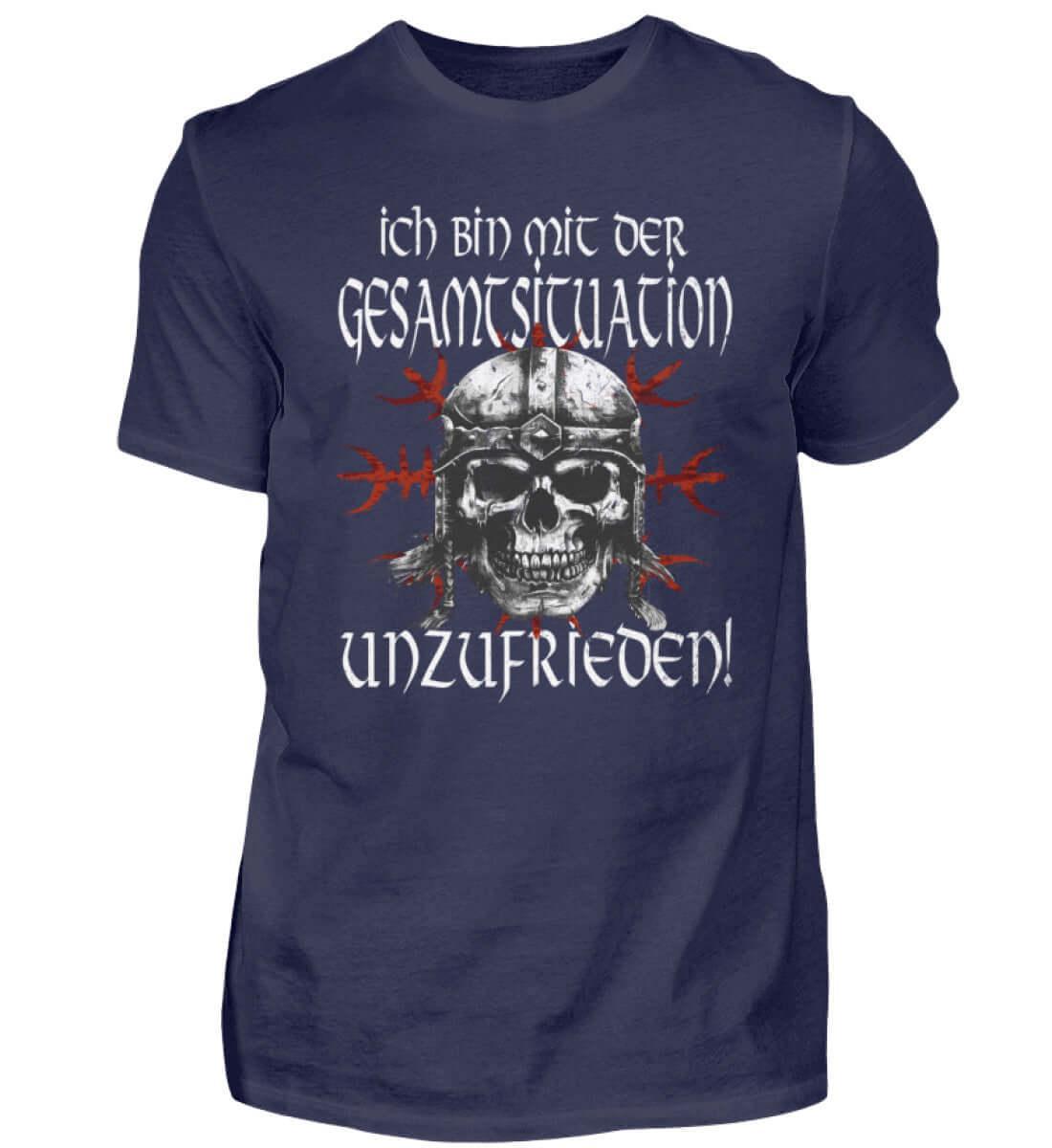 Lustiges Wikinger T-Shirt 'Unzufrieden' – Ein Helm, ein Schädel, eine Einstellung - Nordic Viking Wear