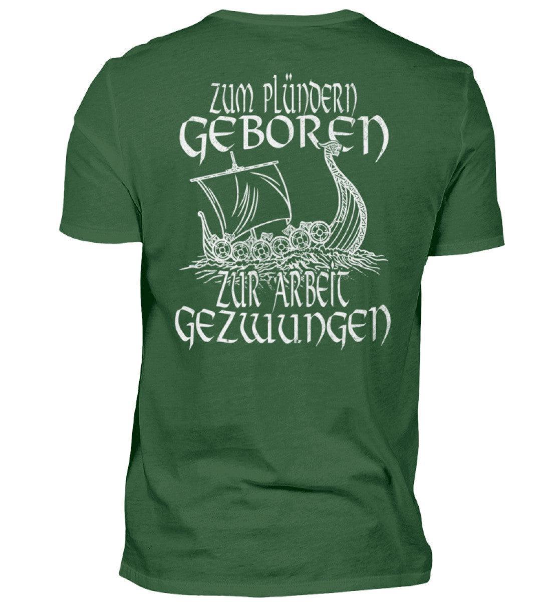 Lustiges Wikinger Backprint Shirt 'Zum Plündern Geboren, Zur Arbeit Gezwungen' - Nordic Viking Wear