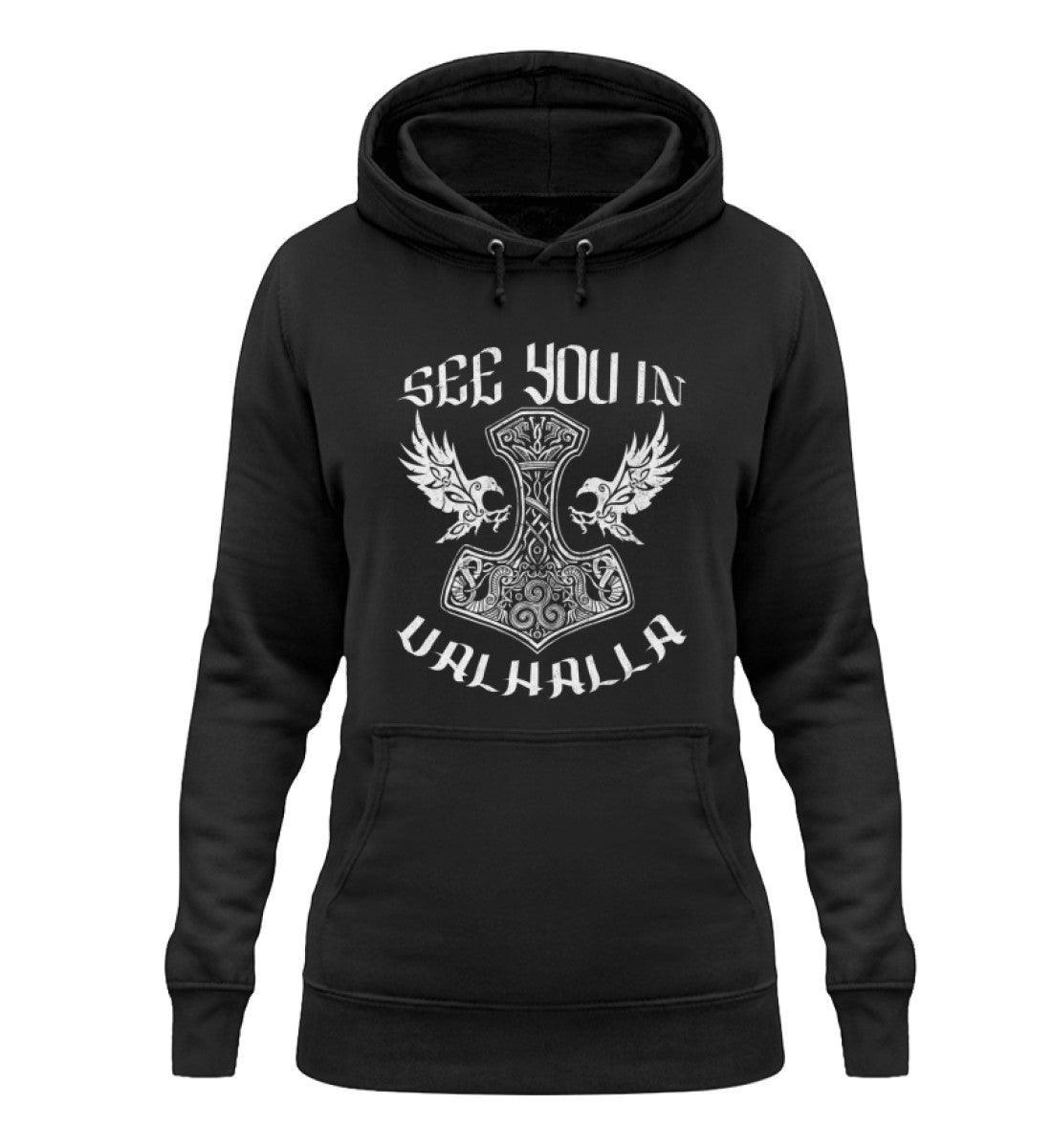 See You In Valhalla" Schildmaiden Hoodie – Ehrenvolles Krieger-Design - Nordic Viking Wear