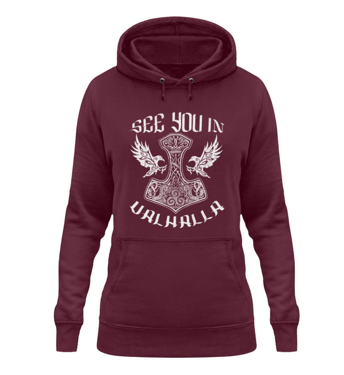 See You In Valhalla" Schildmaiden Hoodie – Ehrenvolles Krieger-Design - Nordic Viking Wear