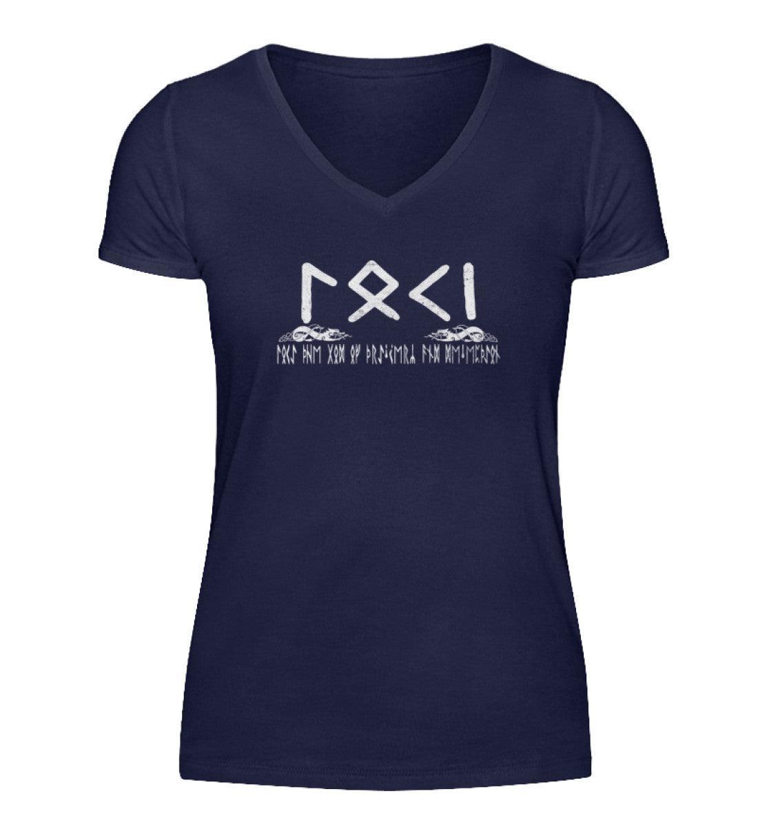 Loki Runenschrift Schildmaiden-V-Neck – Nordischer Gott der List und Täuschung - Nordic Viking Wear