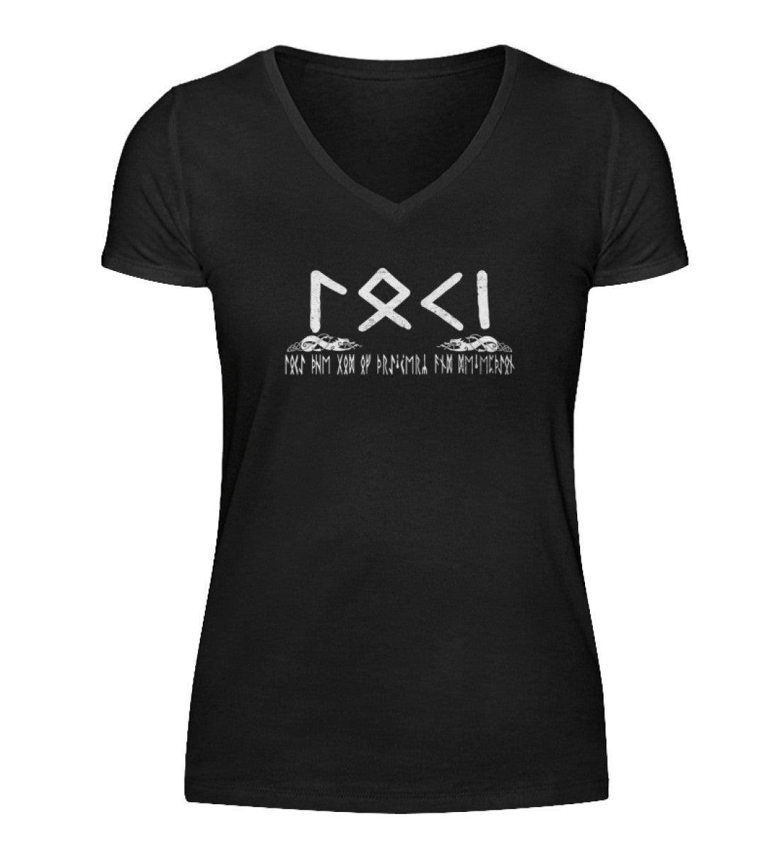 Loki Runenschrift Schildmaiden-V-Neck – Nordischer Gott der List und Täuschung - Nordic Viking Wear