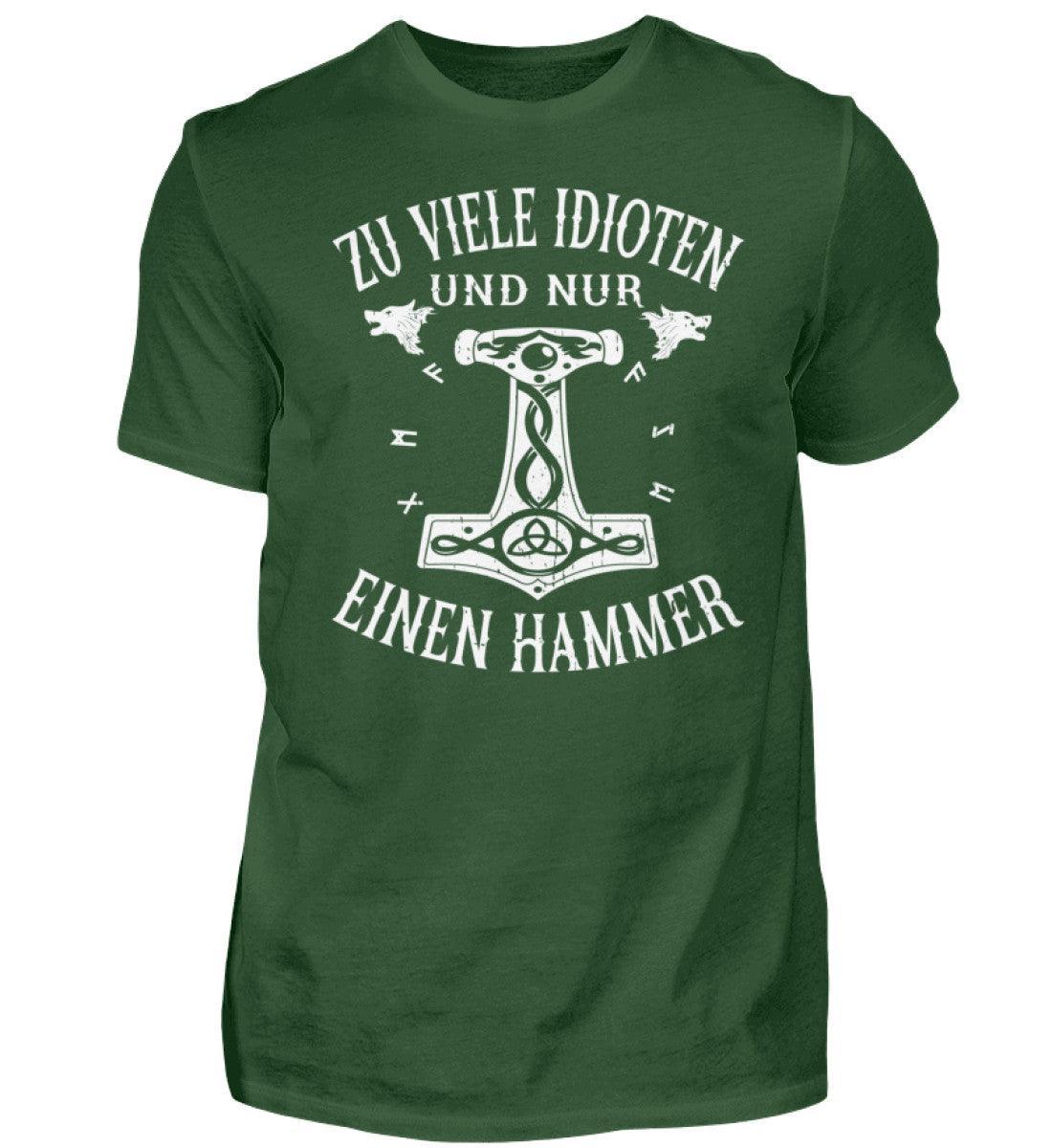 Wikinger Premium T-Shirt "Zu viele Idioten - Nur einen Hammer" Front Print - Nordic Viking Wear