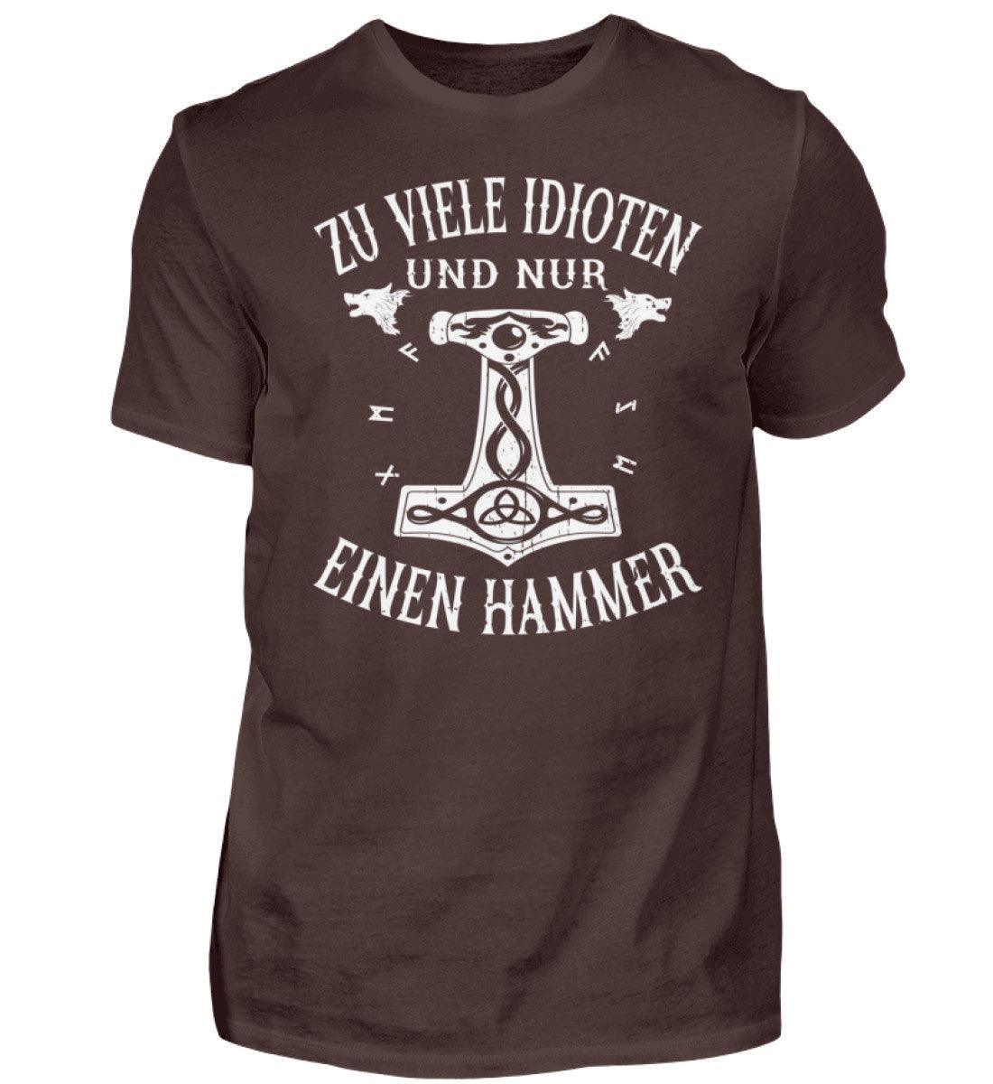 Wikinger Premium T-Shirt "Zu viele Idioten - Nur einen Hammer" Front Print - Nordic Viking Wear