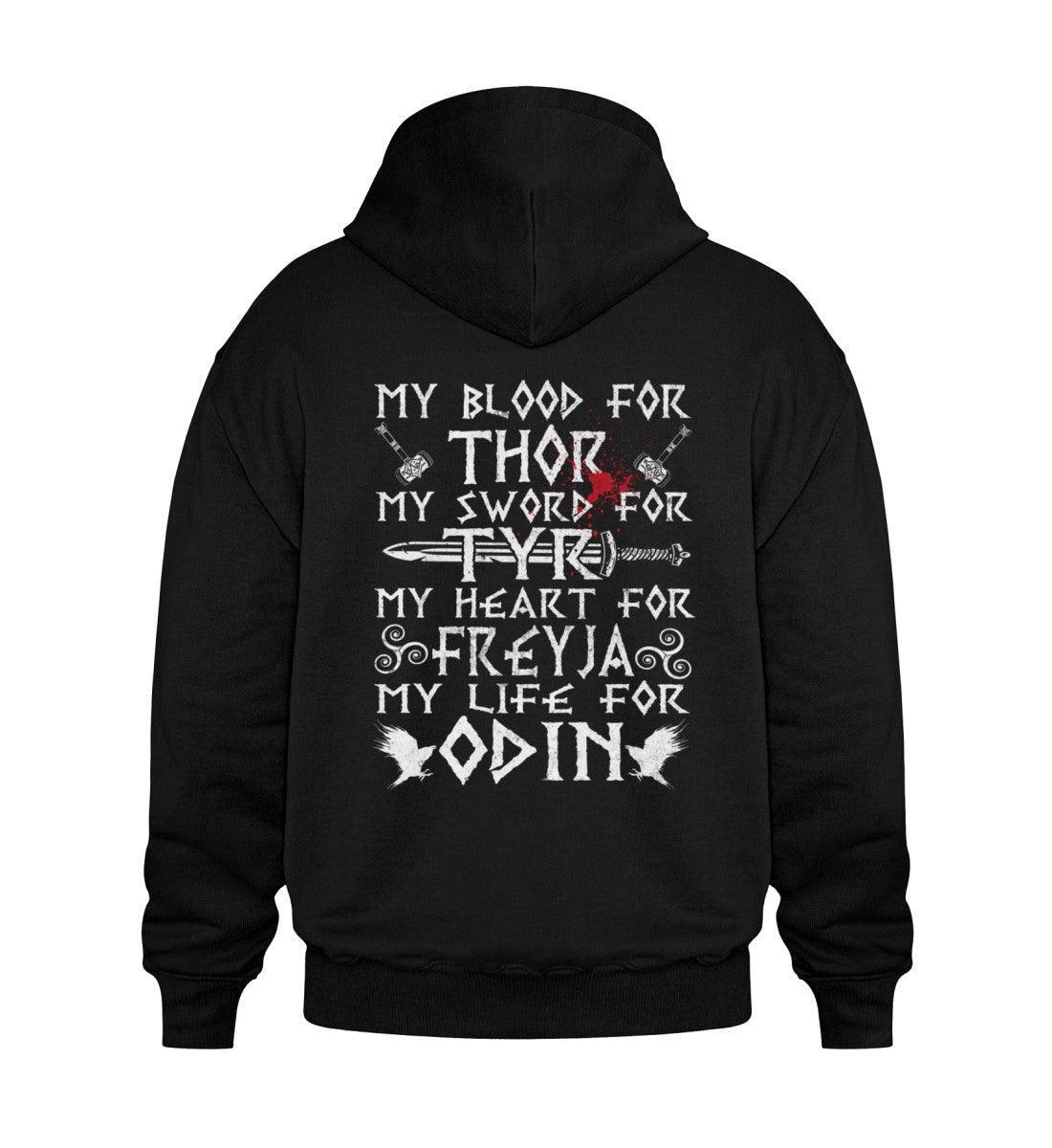 Wikinger Heavy Vintage Hoodie: "My Blood for Thor, My Sword for Tyr, My Heart for Freyja, My Life for Odin" - Nordic Viking Wear