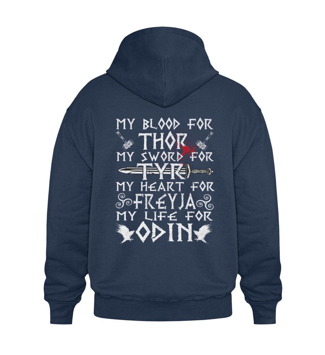Wikinger Heavy Vintage Hoodie: "My Blood for Thor, My Sword for Tyr, My Heart for Freyja, My Life for Odin" - Nordic Viking Wear