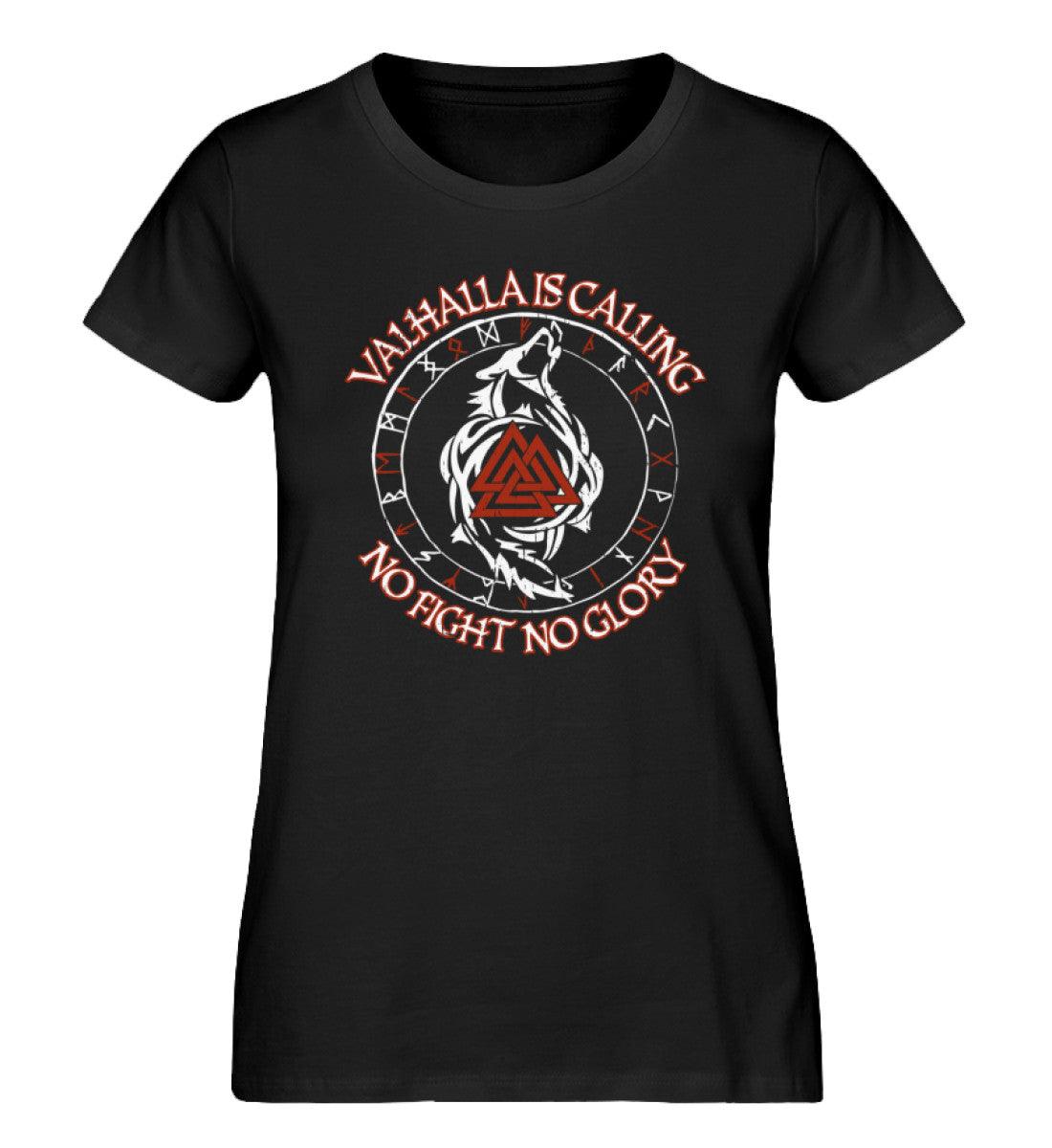 Valhalla Is Calling – No Fight No Glory | Schildmaiden Expresser Shirt mit Runen, Wolf und Valknut - Nordic Viking Wear