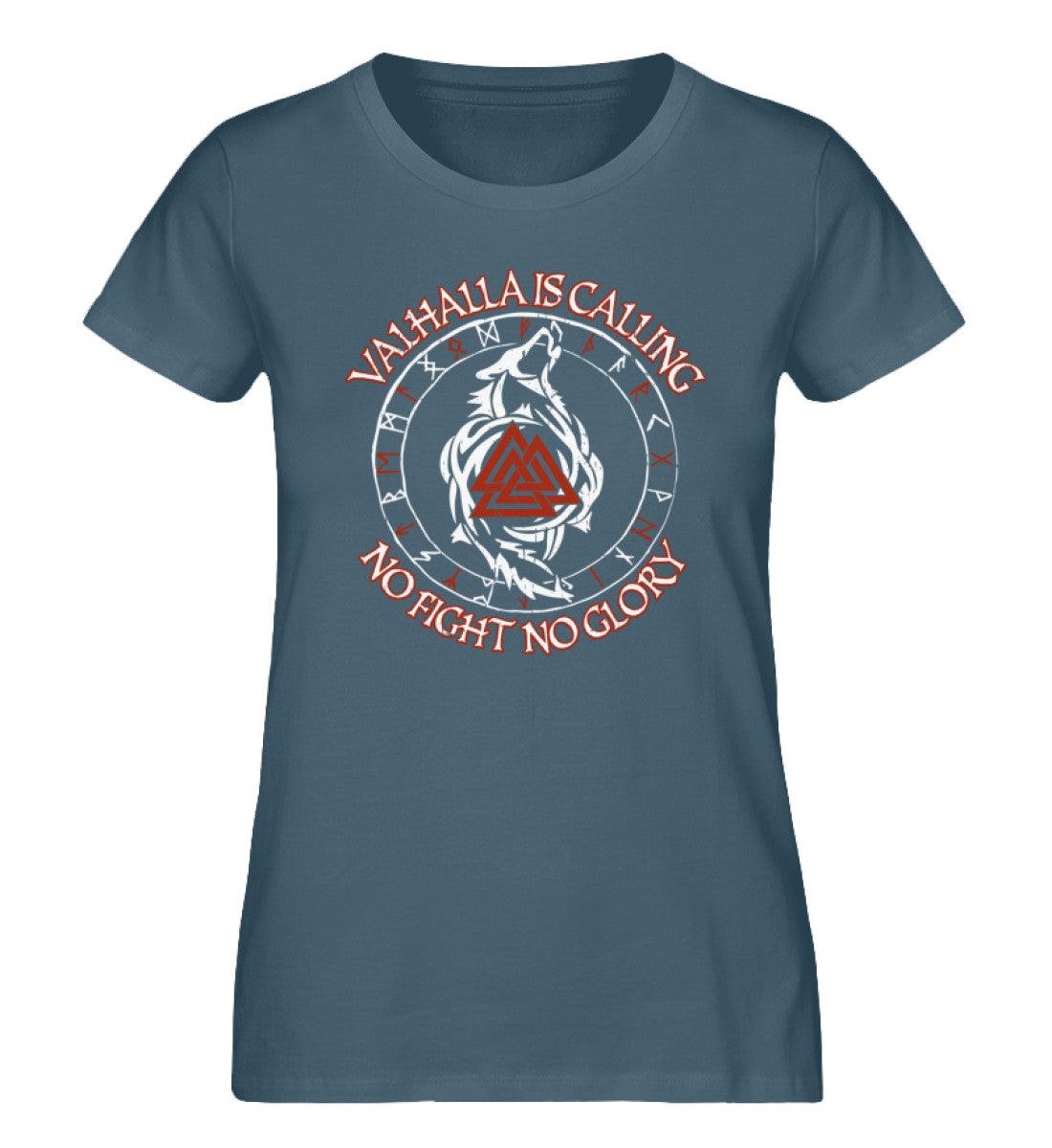 Valhalla Is Calling – No Fight No Glory | Schildmaiden Expresser Shirt mit Runen, Wolf und Valknut - Nordic Viking Wear