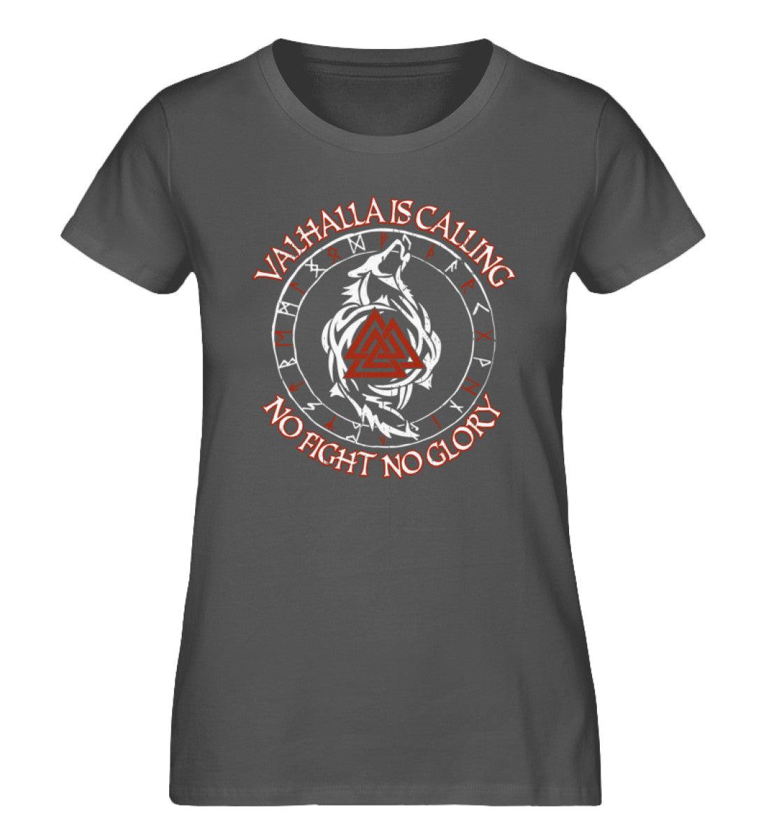 Valhalla Is Calling – No Fight No Glory | Schildmaiden Expresser Shirt mit Runen, Wolf und Valknut - Nordic Viking Wear