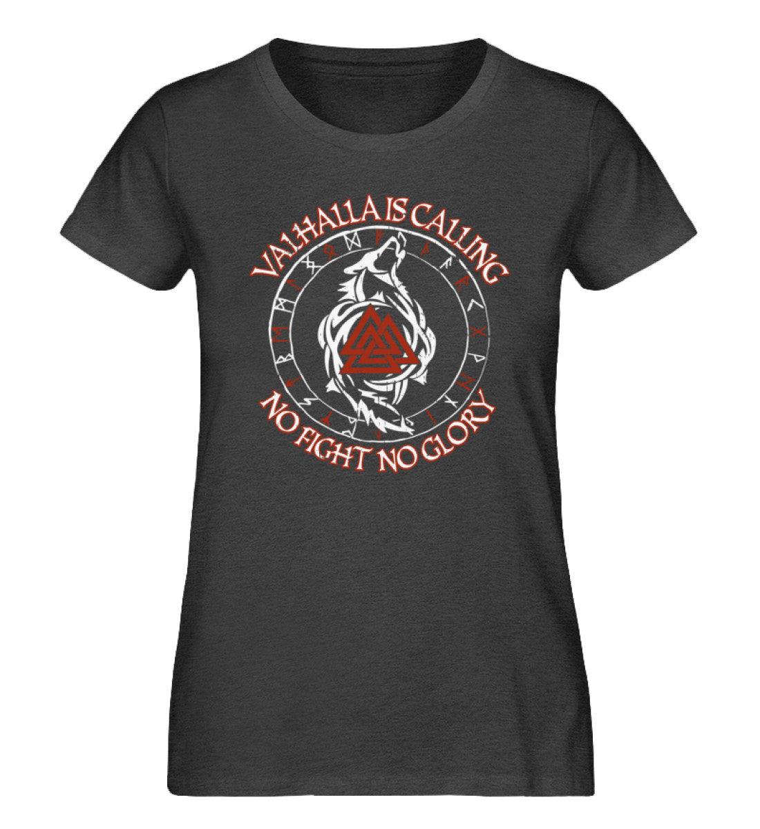 Valhalla Is Calling – No Fight No Glory | Schildmaiden Expresser Shirt mit Runen, Wolf und Valknut - Nordic Viking Wear