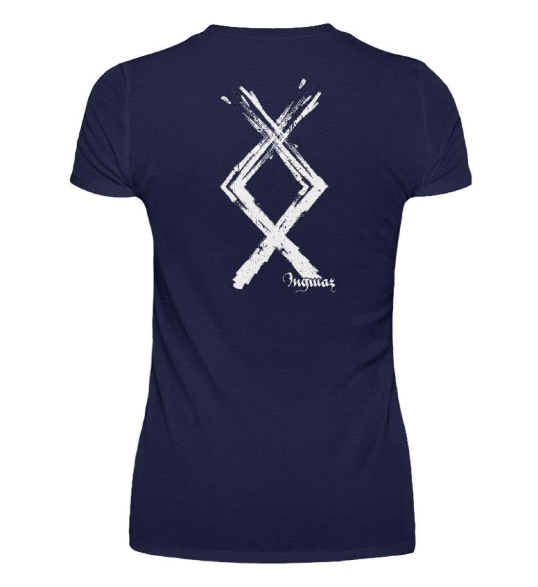 Schildmaiden V-Neck Ingwaz Rune Shirt - Nordische Mythologie Kraftsymbol - Nordic Viking Wear