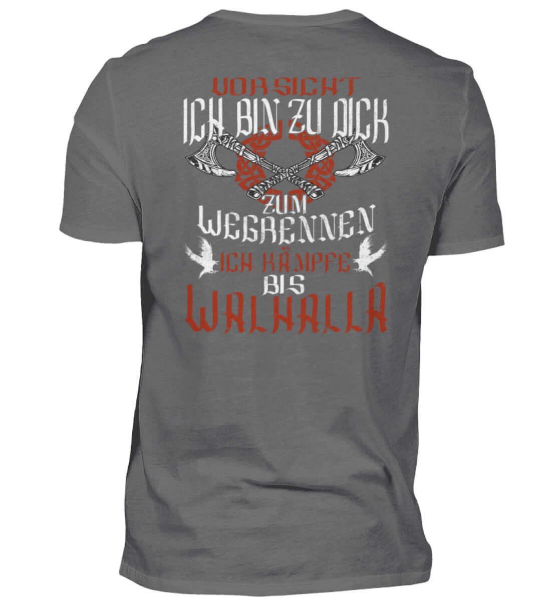 "Lustiges Wikinger-Premiumshirt – 'Ich bin zu dick zum Wegrennen - Nordic Viking Wear
