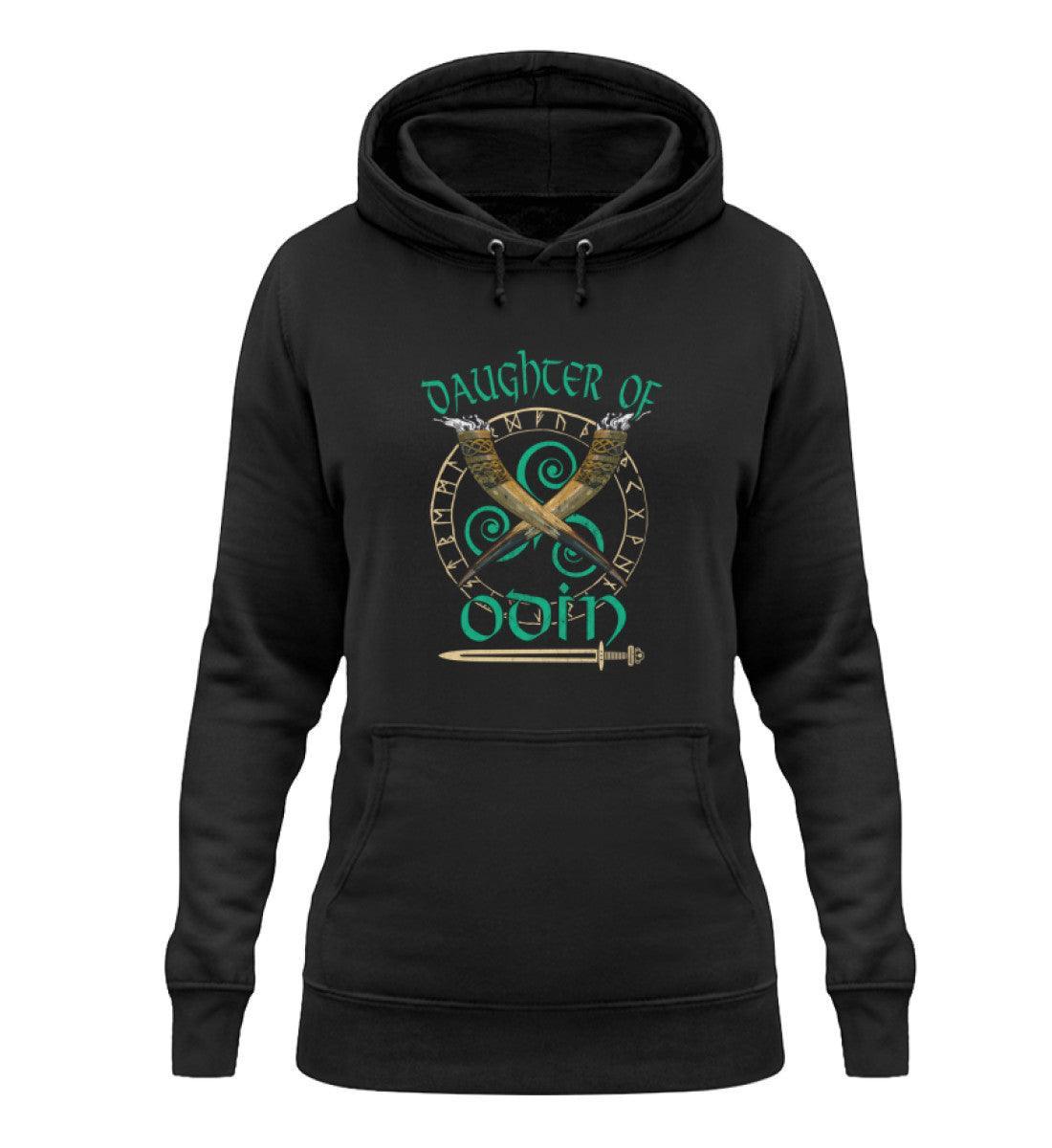 Schildmaiden Hoodie - "Daughter of Odin" mit Runenkreis und Trinkhörnern - Nordic Viking Wear