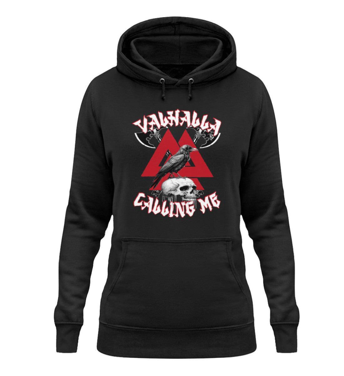 Schildmaiden Hoodie mit Valknut, Rabe & Schädel Design - "Valhalla Calling Me" - Nordic Viking Wear