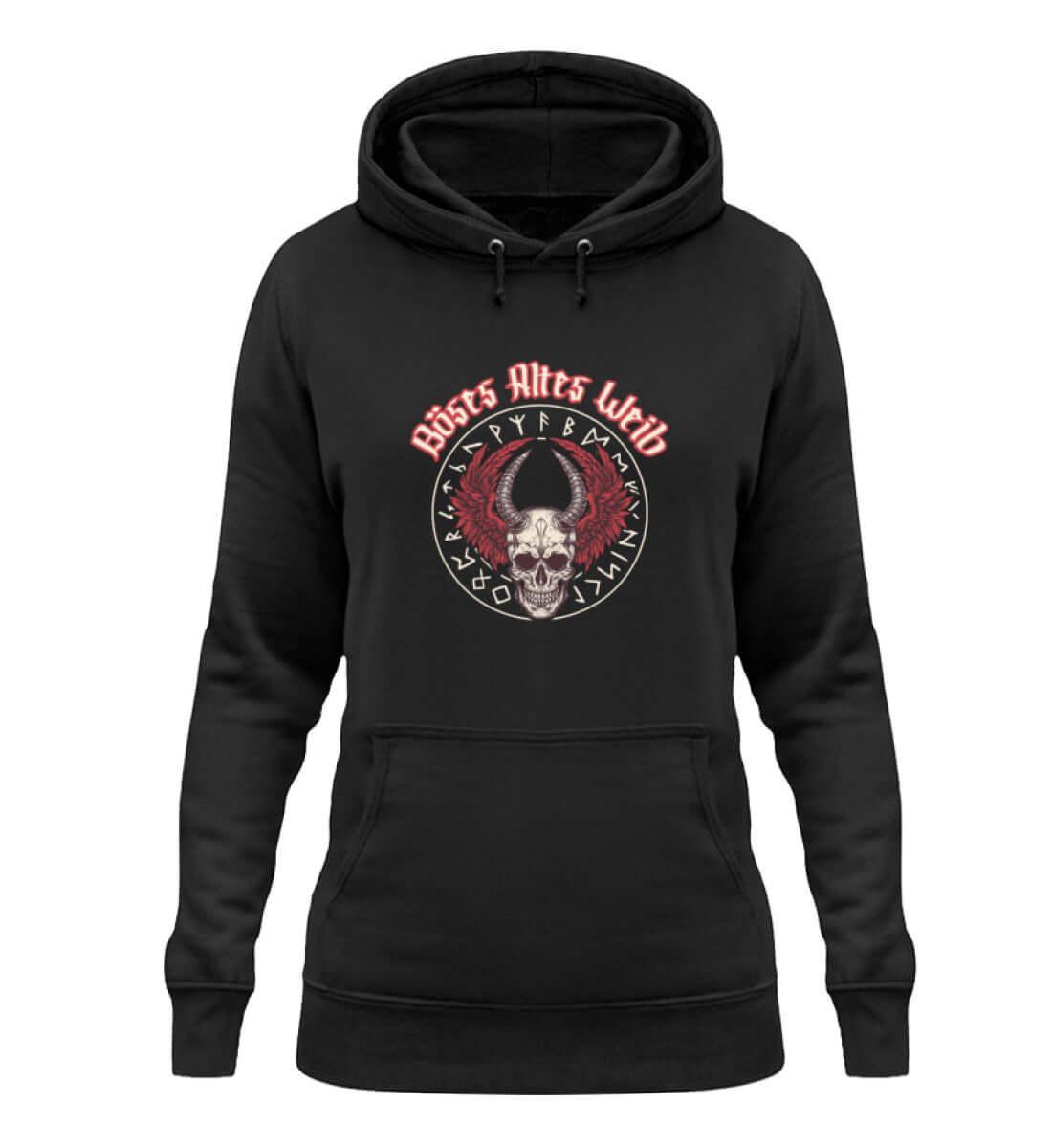 Schildmaiden Hoodie 'Böses Altes Weib' – Walkürenflügel und Runenmacht - Nordic Viking Wear