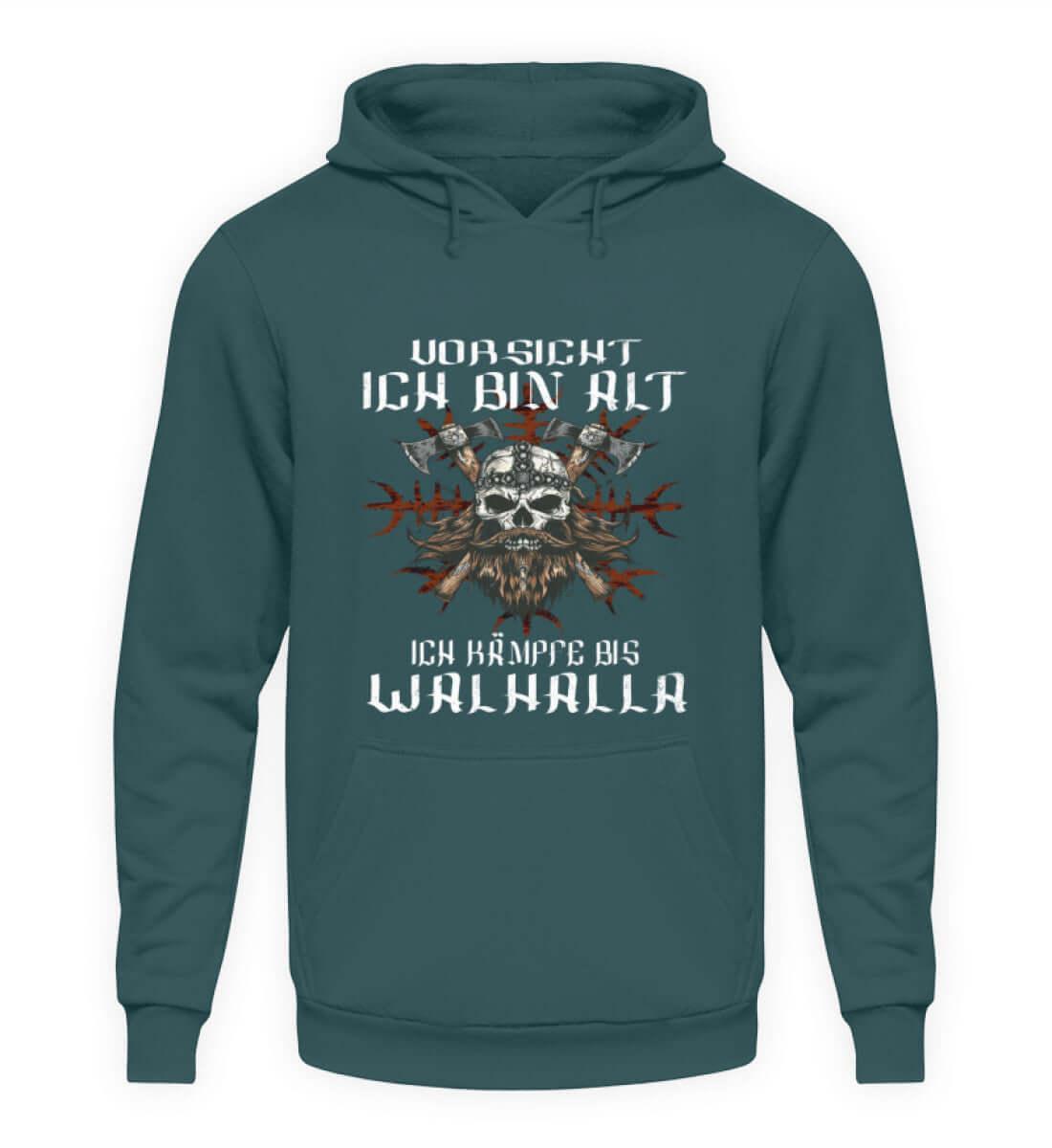 Lustiger Wikinger Hoodie - "Vorsicht, Ich Bin Alt. Ich Kämpfe bis Walhalla" - Nordic Viking Wear