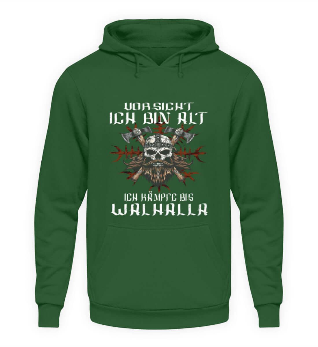 Lustiger Wikinger Hoodie - "Vorsicht, Ich Bin Alt. Ich Kämpfe bis Walhalla" - Nordic Viking Wear