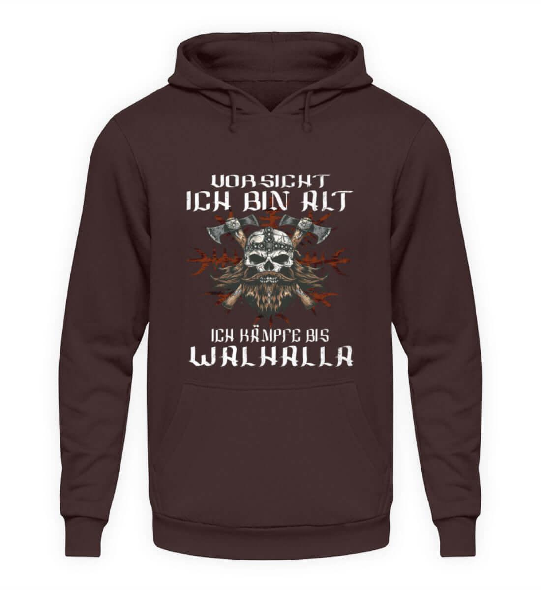 Lustiger Wikinger Hoodie - "Vorsicht, Ich Bin Alt. Ich Kämpfe bis Walhalla" - Nordic Viking Wear
