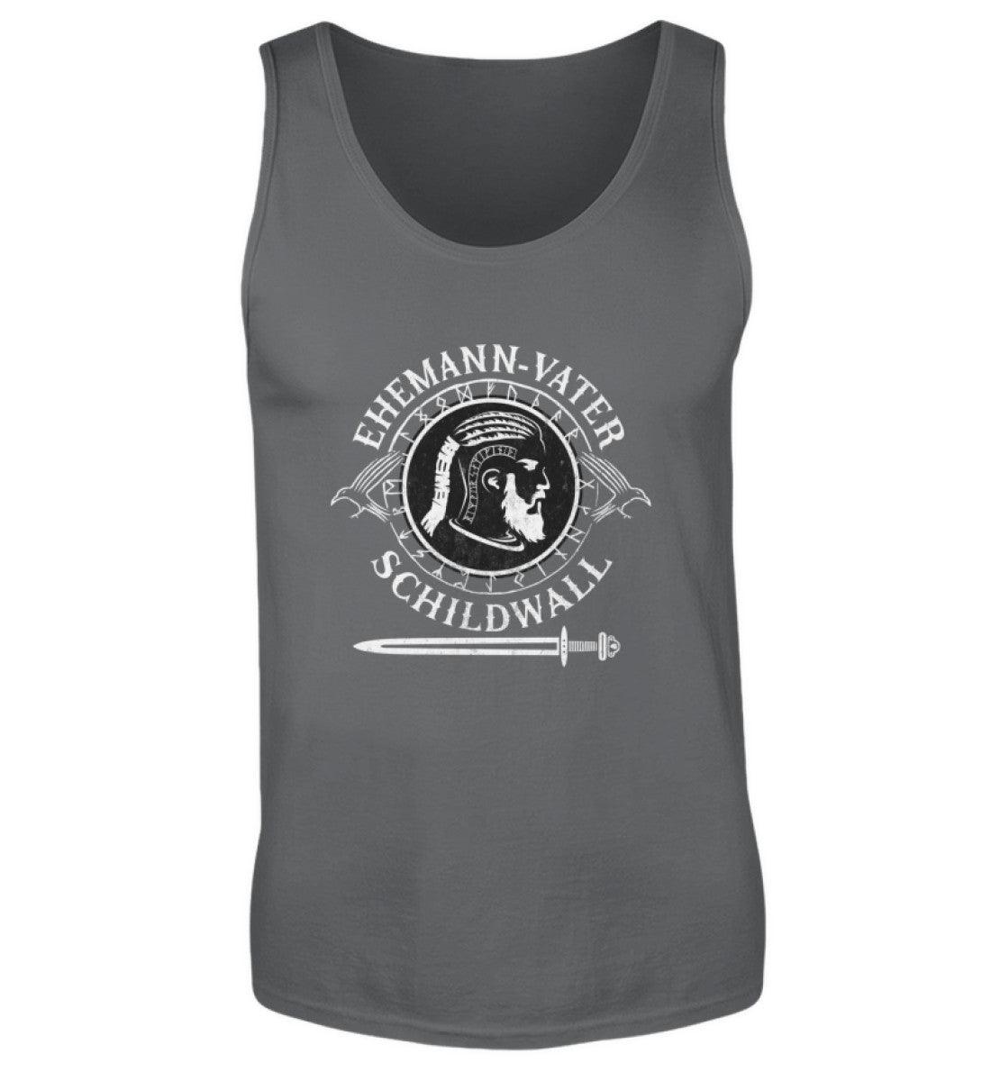 Grau Wikinger Tanktop mit Ehemann Vater Schildwall Design, hochwertiger Druck auf 100% Baumwolle, perfekt als Geschenk, Herrenbekleidung.