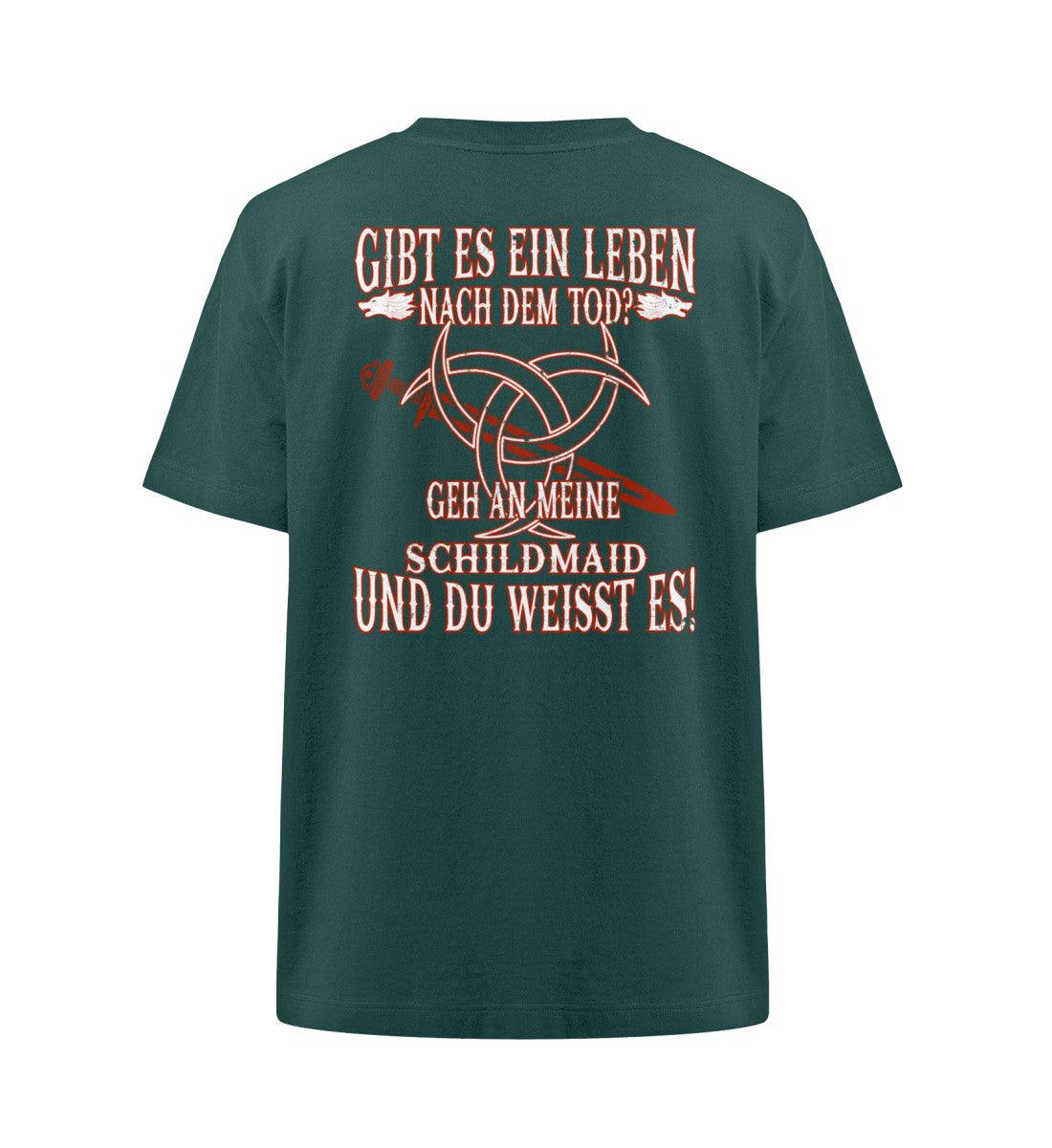 Lustiges Wikinger Oversize Shirt mit Schriftzug "Gibt Es Ein Leben Nach Dem Tod?" und Bio-Baumwolle, Rückansicht.