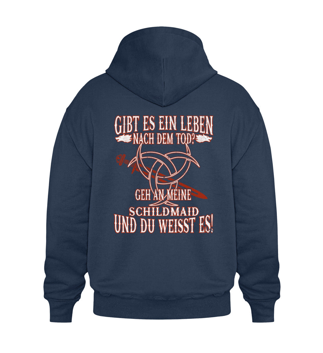 Lustiger Wikinger Heavy Vintage Hoodie Gibt Es Ein Leben Logo Rückseite - Cooper Dry Hoodie ST/ST in Dunkelblau