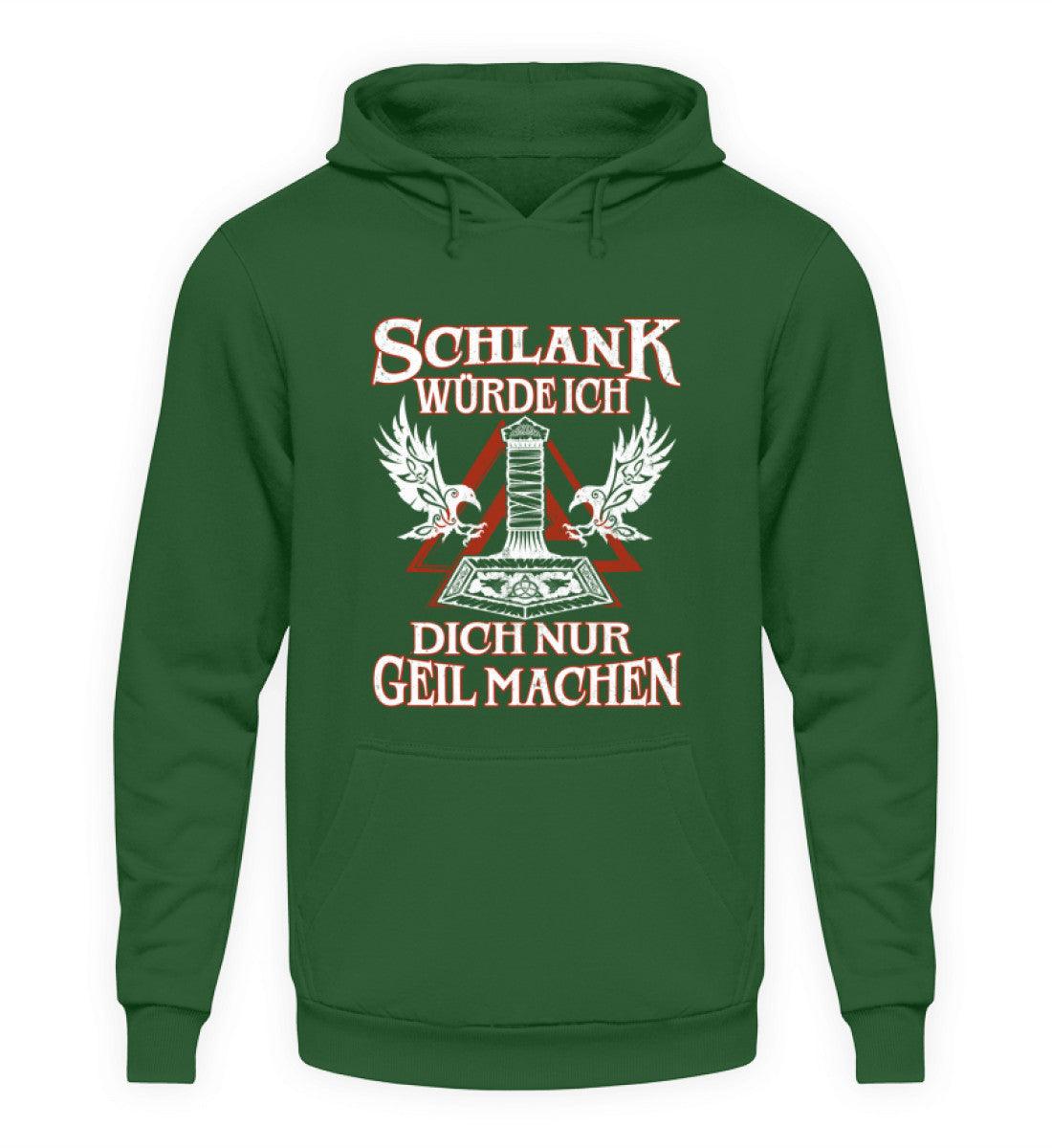 Lustiges Wikinger Hoodie Schlank Würde Ich - Unisex grüner Kapuzenpullover mit coolem Motiv für Männer, Frauen und Kinder, 80% Baumwolle, 20% Polyester